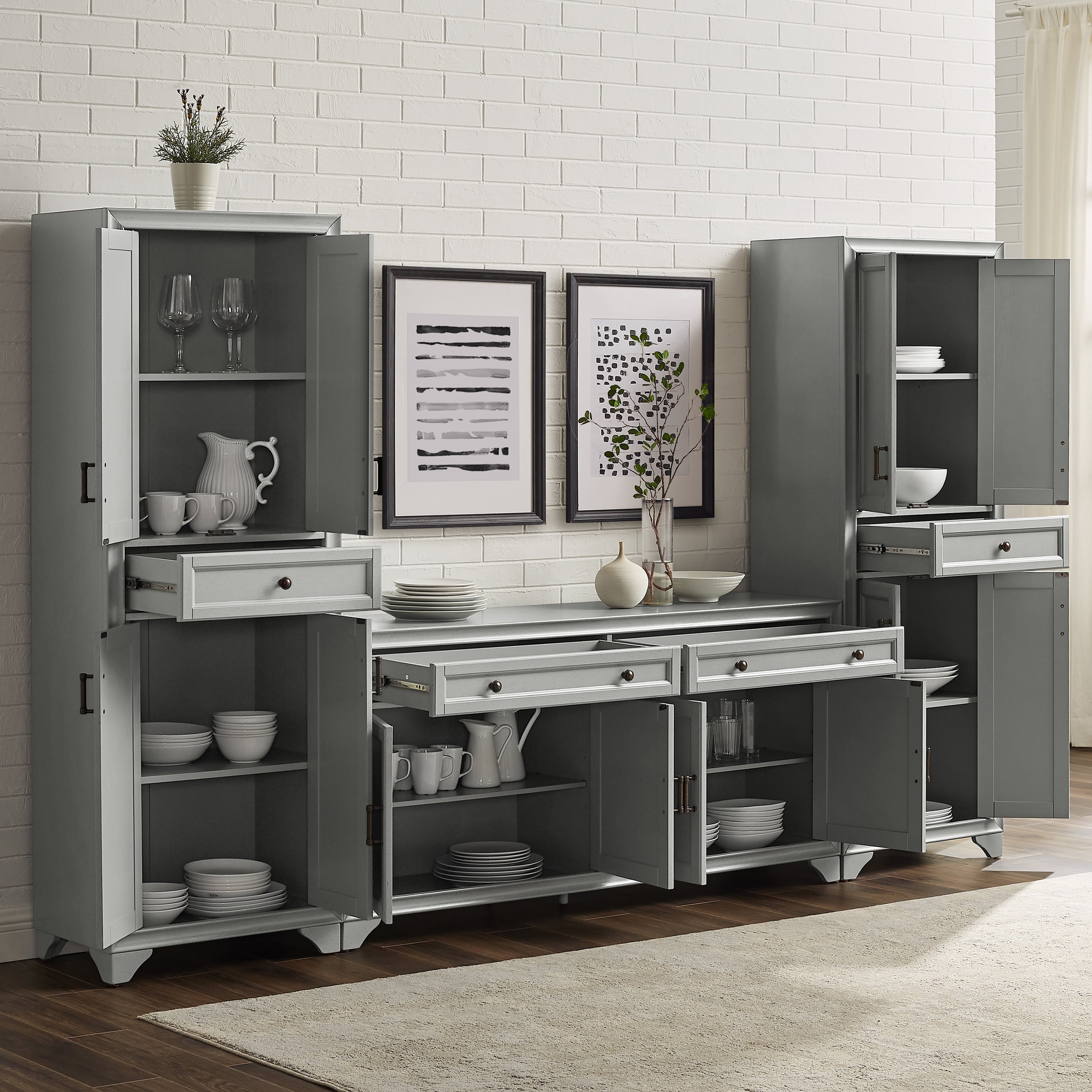 Crosley Tara 3 Piece Sideboard And Pantry Set