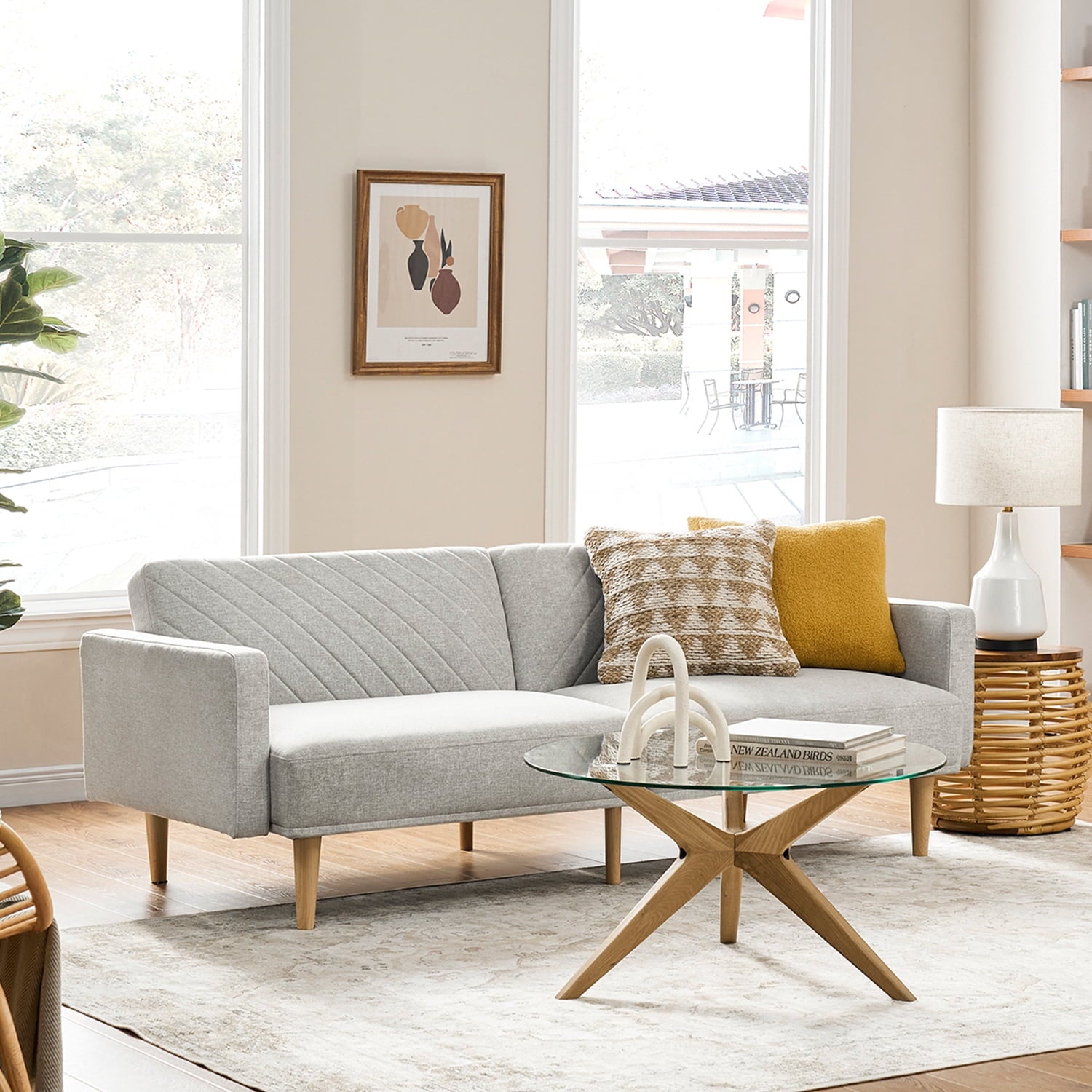 Mopio Chloe Futon Sofa Bed Convertible Sleeper Sofa with Tapered Legs Light Gray