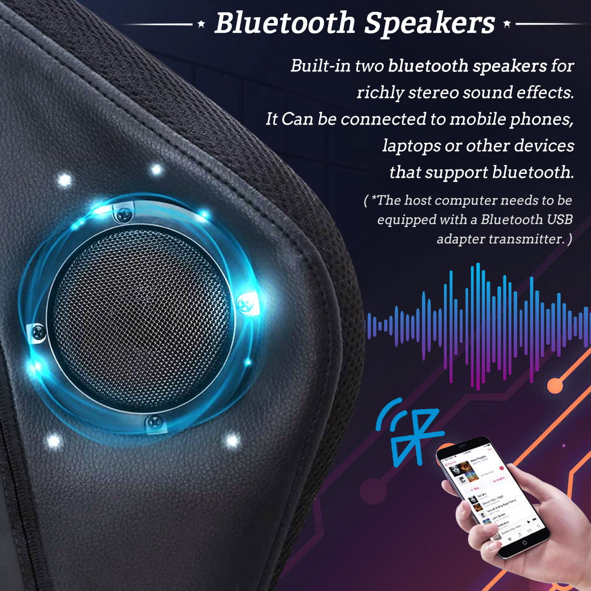 Hoffree Message Gaming Chair with RGB LED Lights, Racing Style Recliner Swivel Video Game Chair with Speakers, Adjustable Ergonomic High Back Computer Chair with Headrest & Lumbar Support