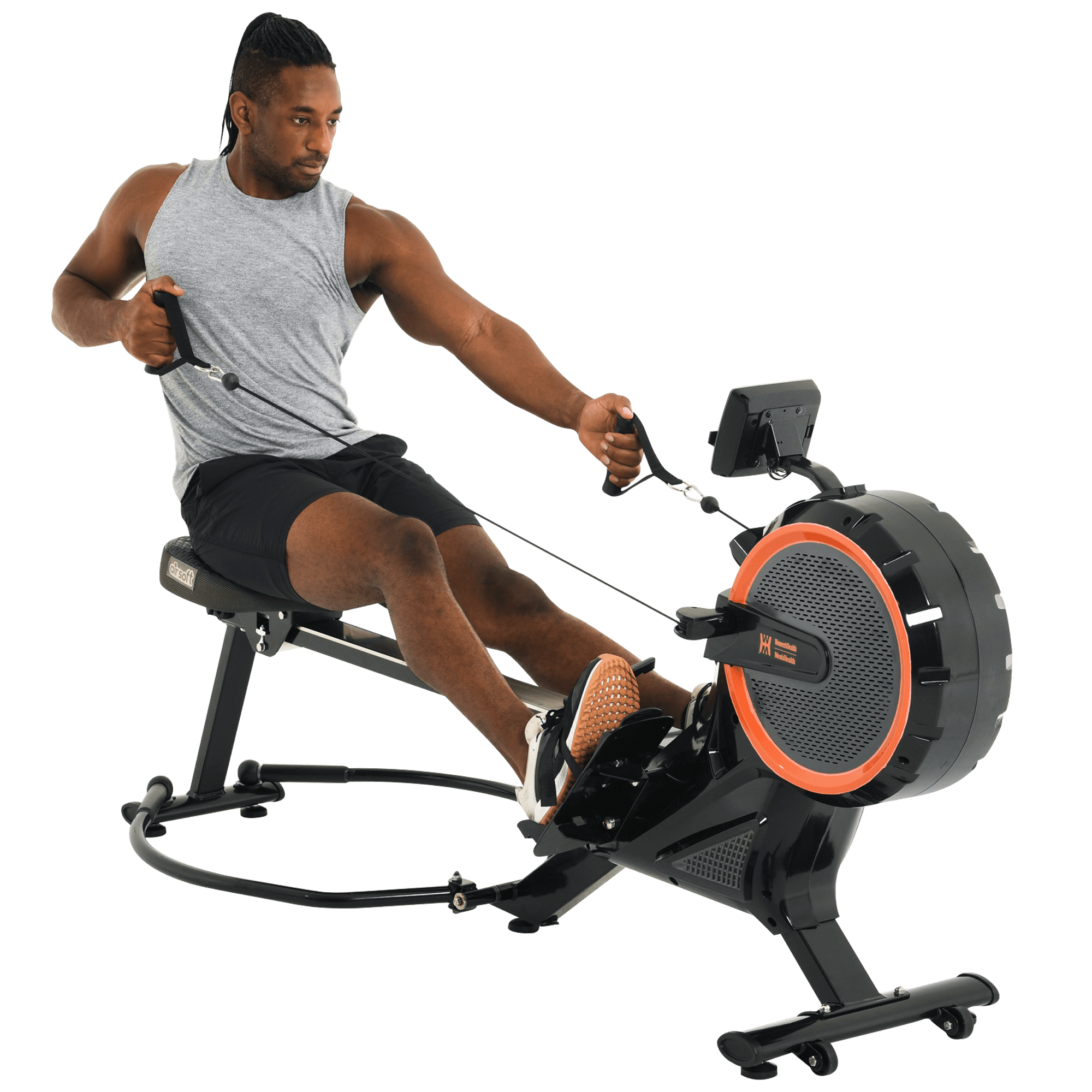 Women’s Health Men’s Health Dual Handle Rower, Airsoft Seat, Bluetooth App, Fan Magnetic Resistance