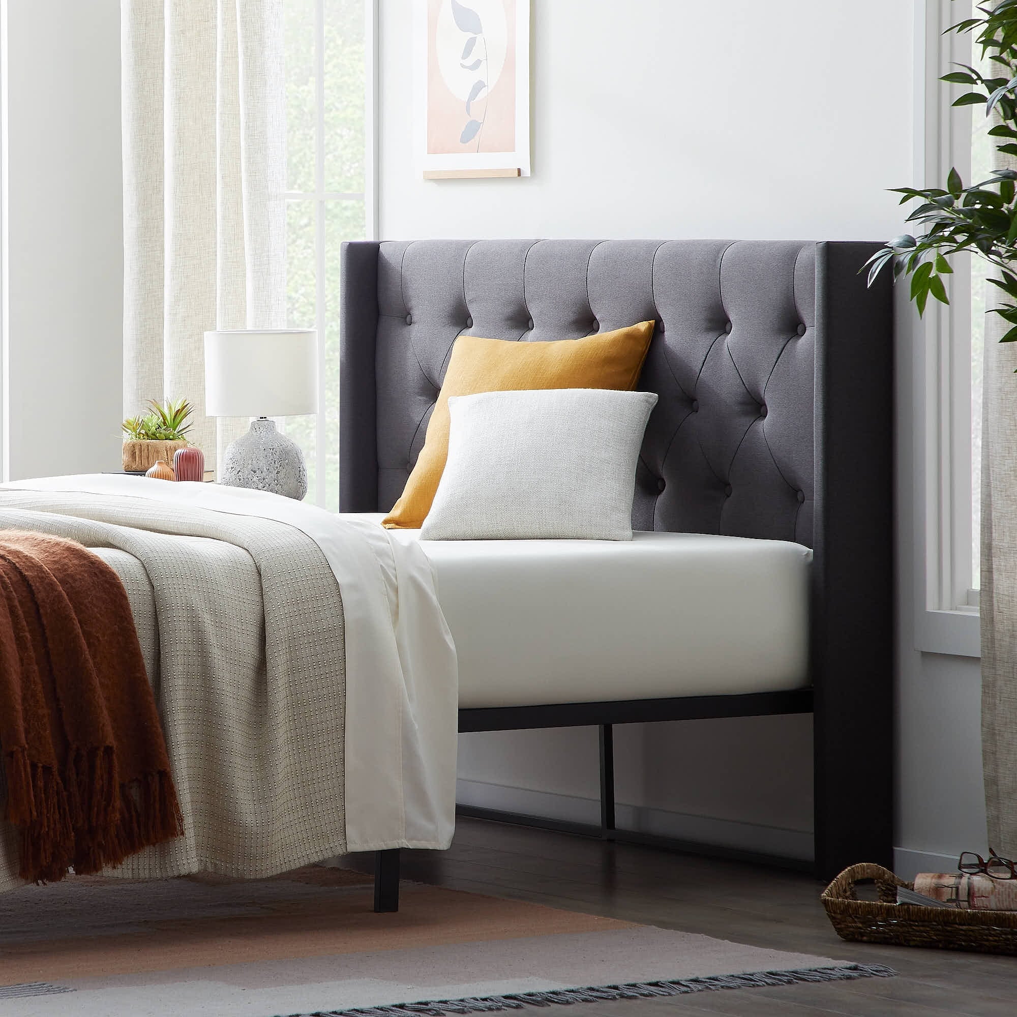 Rest Haven Button Tufted Upholstered Headboard, Queen, Charcoal