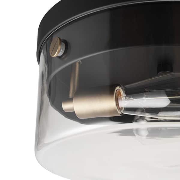 Tayce 13 in. 2-Light Matte Black Flush Mount Ceiling Light with Clear Glass Shade