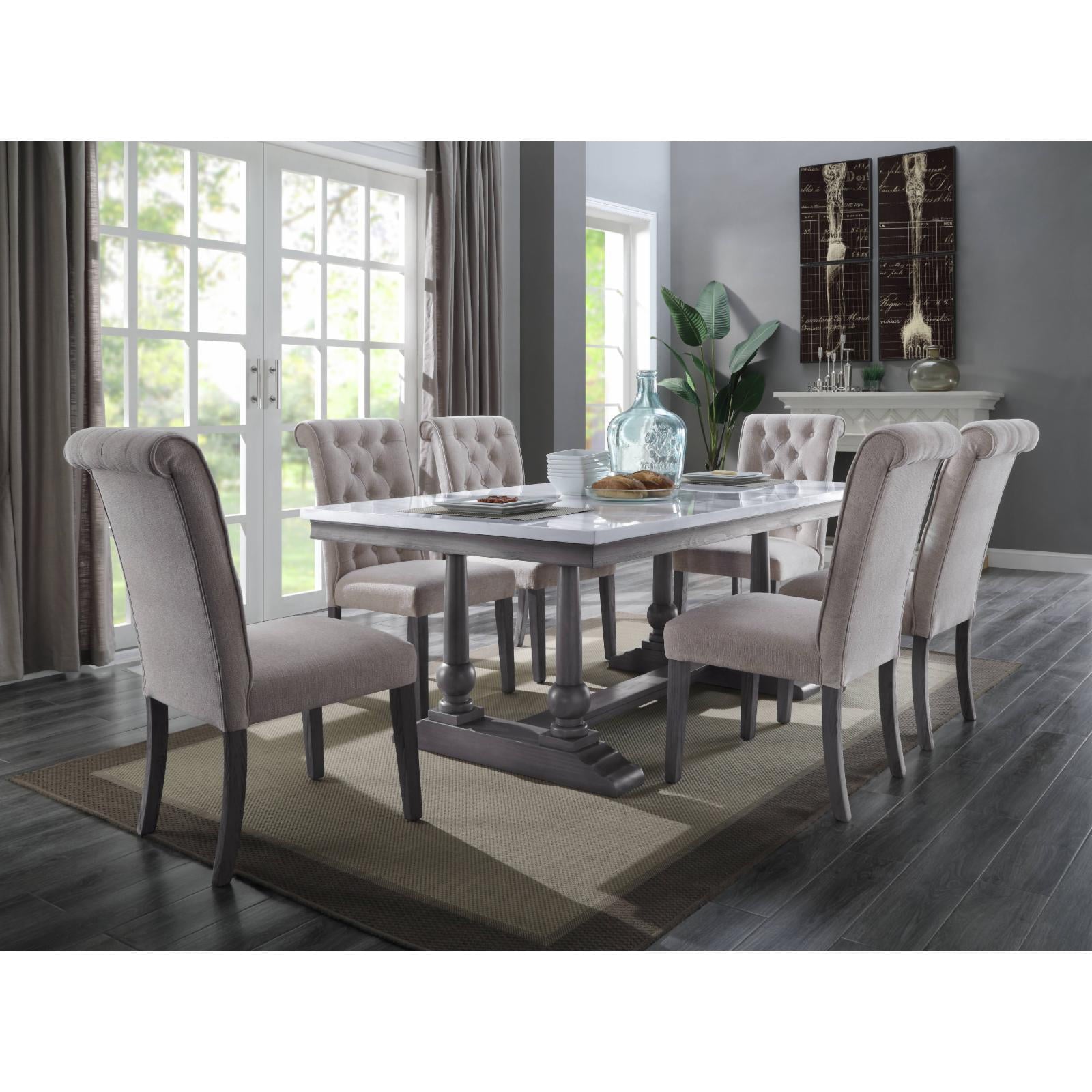 Acme Furniture Yabeina Dining Table , Marble Top & Gray Oak Finish (73265)