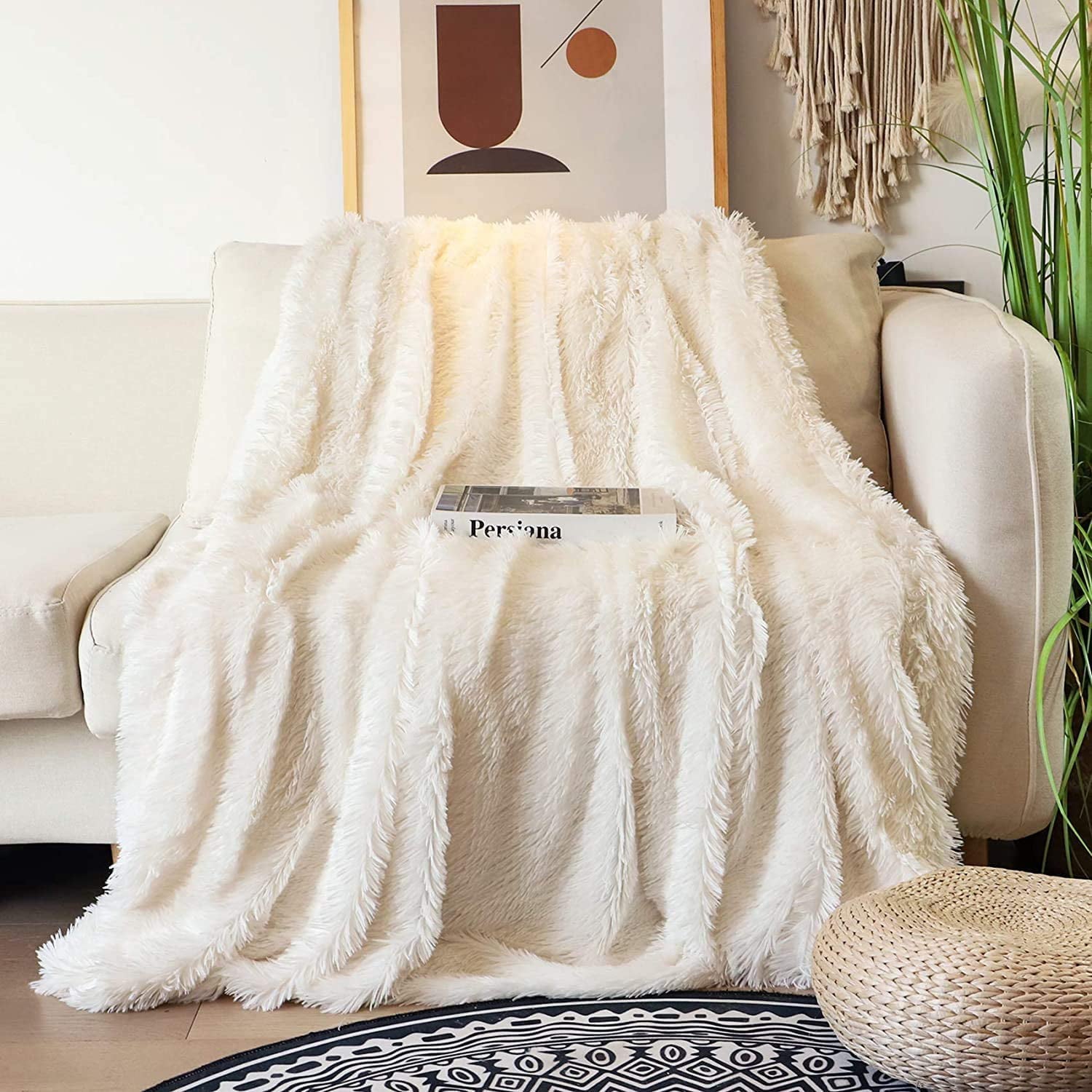 Junovo Super Soft Throw Blanket for Bed, Fluffy Cozy Plush Light Blanket, Washable Warm Furry Throw Blanket for Couch Sofa Chair Home Decor, 50