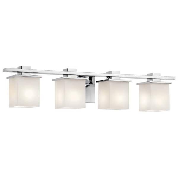 Tully 32 in. 4-Light Chrome Contemporary Bathroom Vanity Light with Etched Glass Shade
