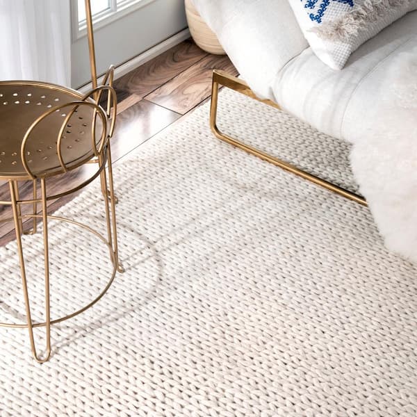 Caryatid Chunky Woolen Cable Off-White 8 ft. x 10 ft. Area Rug