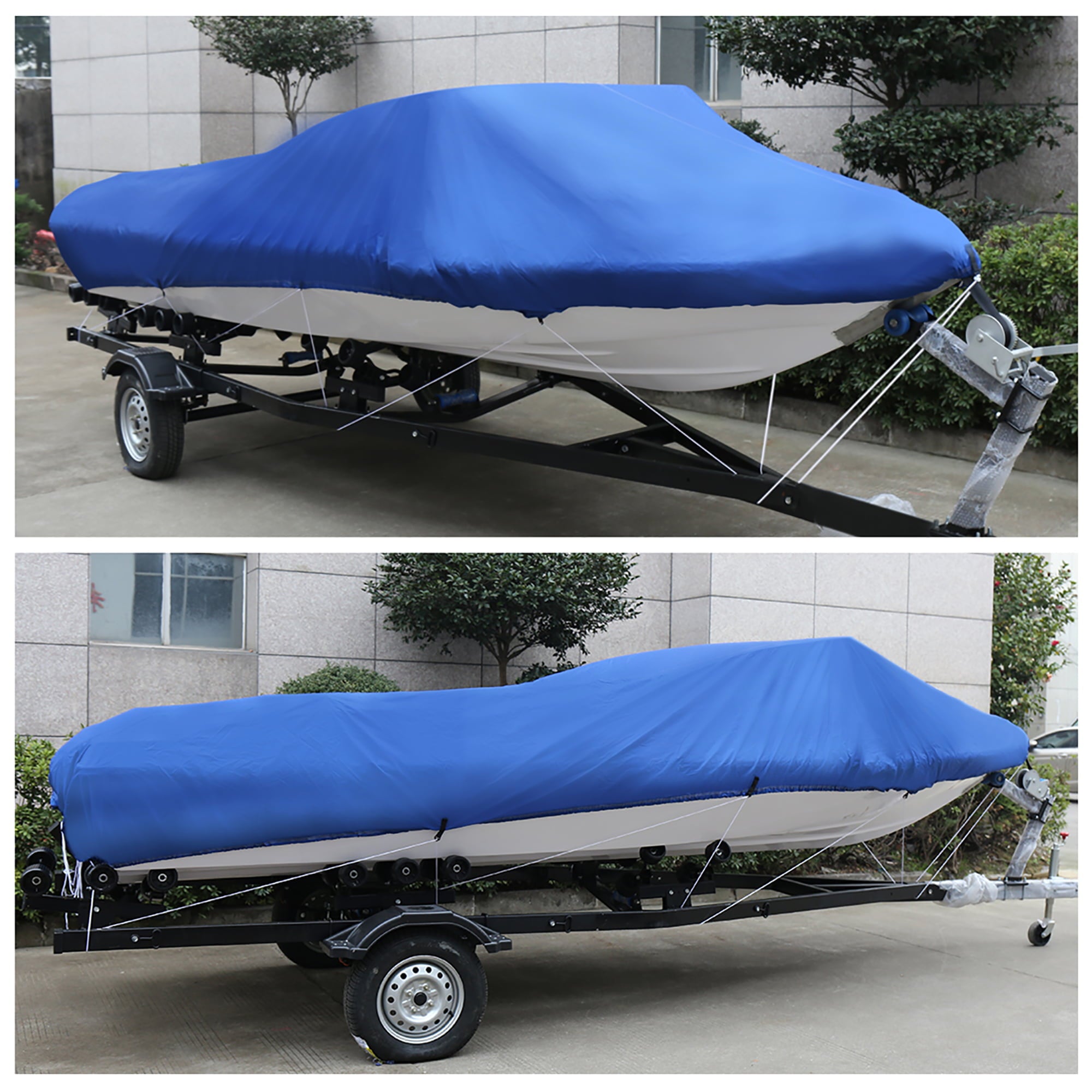 Unique Bargains 14-16ft V-Hull 210D Boat Cover Waterproof Trailerable Blue