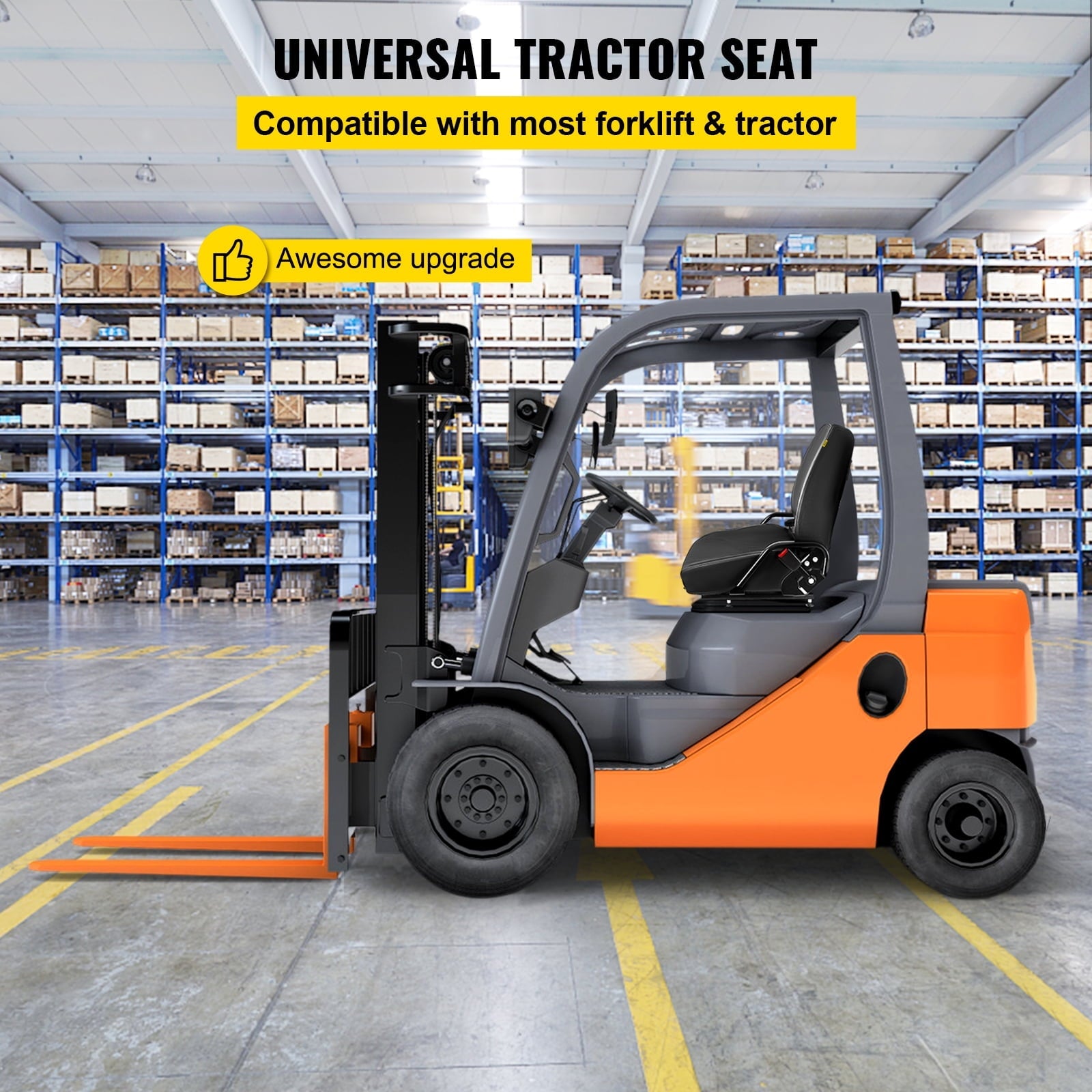 VEVORbrand Universal Forklift Seat Komatsu Style Forklift Seat with Retractable Seat Belt Excavator Seat