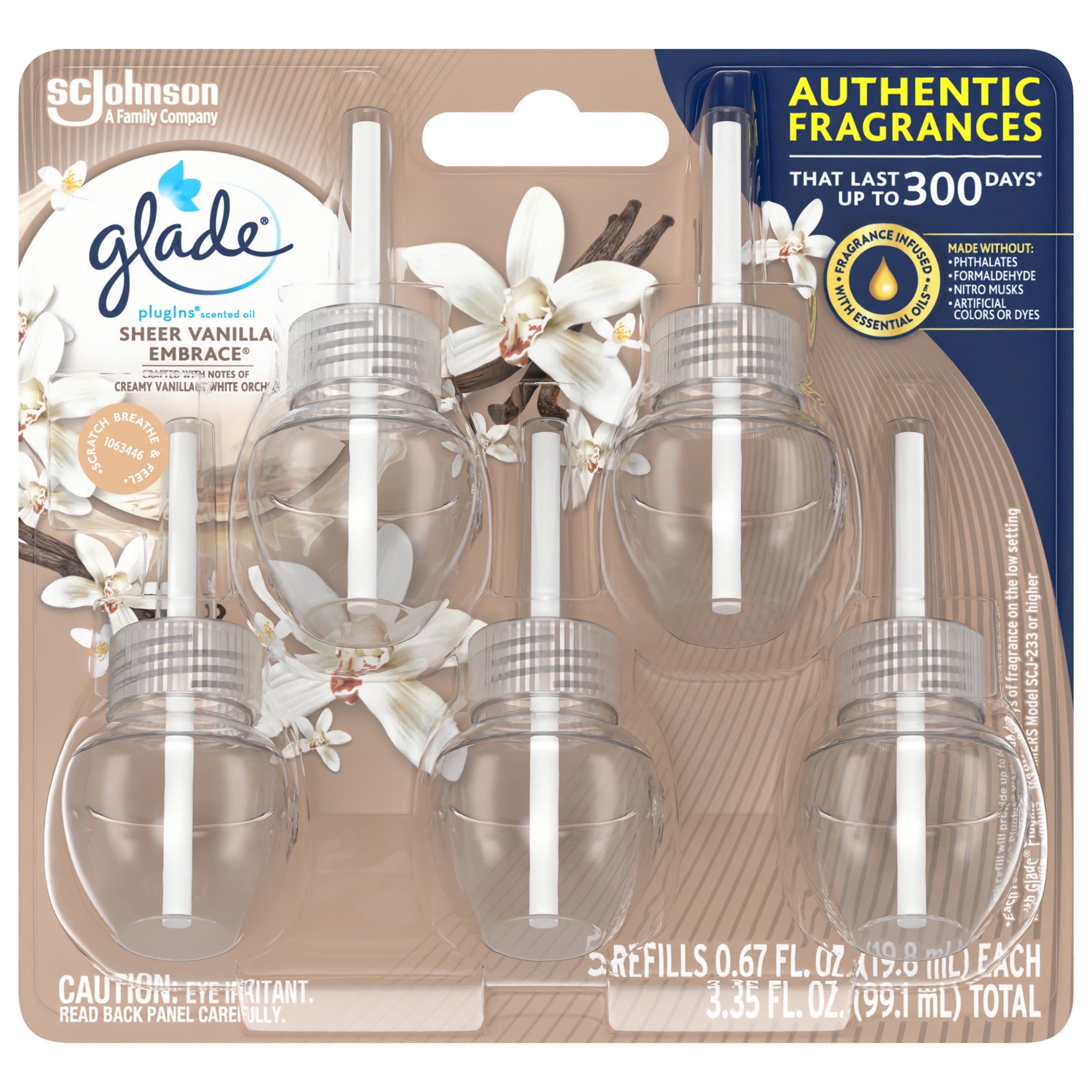 Glade PlugIns Scented Oil 5 Refills, Air Freshener, Sheer Vanilla Embrace, 5 x 0.67 oz