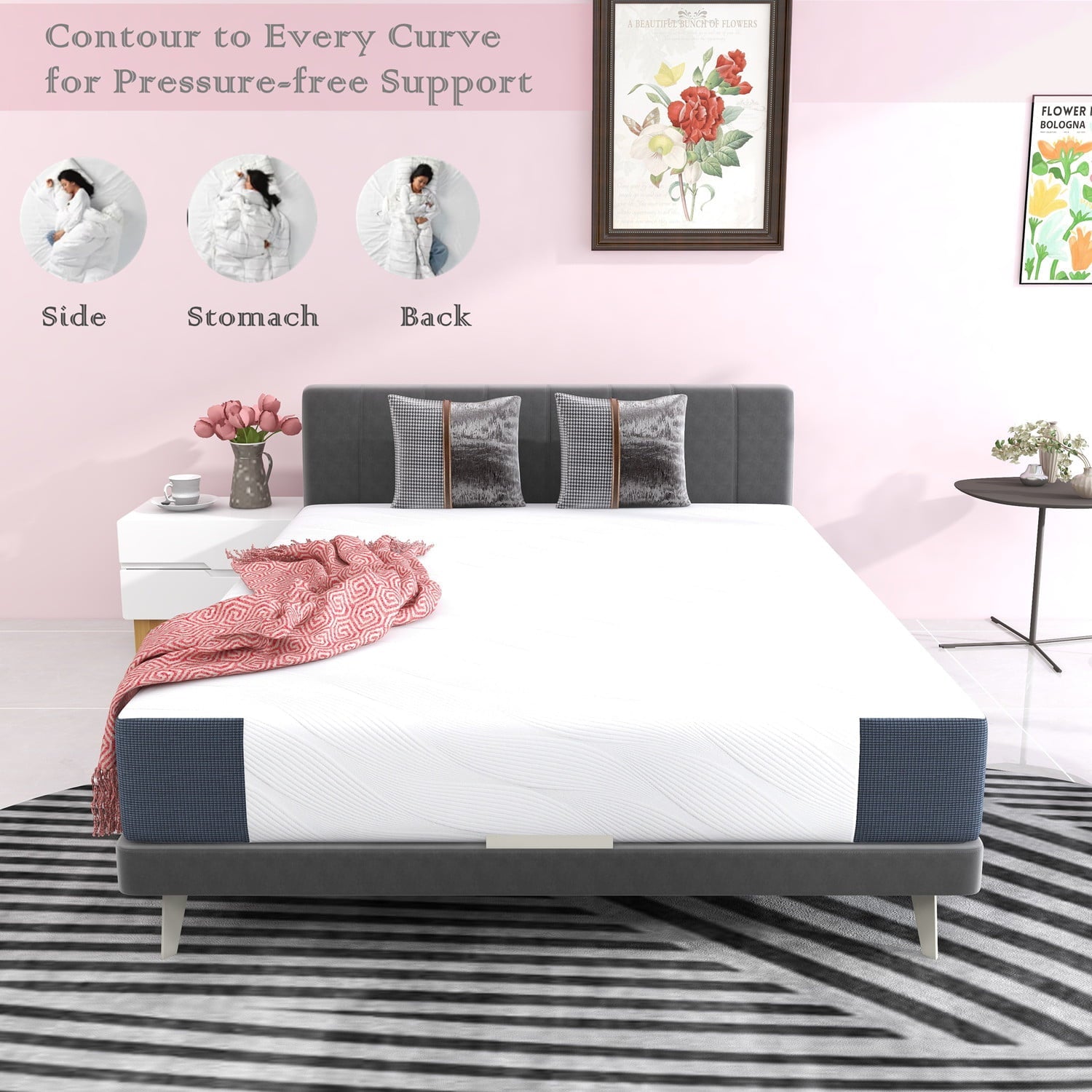 inch Memory Foam & Innerspring Hybrid Mattress, Medium Firm Bed in a Box for Pressure Relief, Queen Mattress