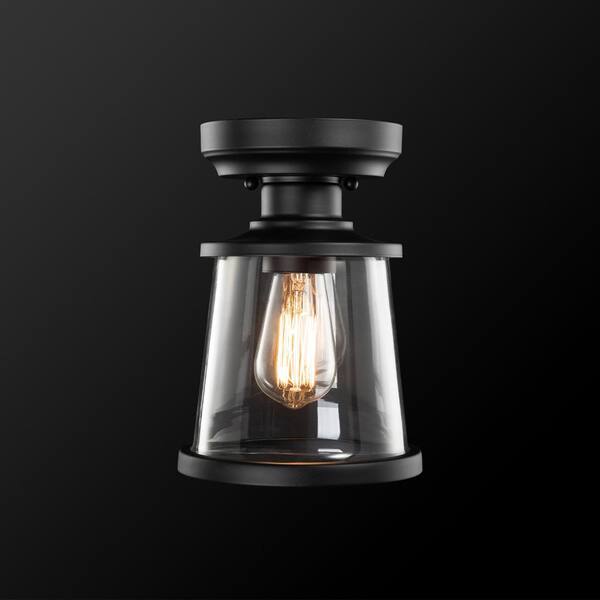 Rigby 9.6 in. 1-Light Matte Black Round Flush Mount, Farmhouse Ceiling Light