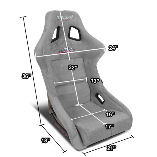 NRG INNOVATIONS GREY FIBER GLASS FRAME ALCANTARA PRISMA FIXED RACING BUCKET SEAT