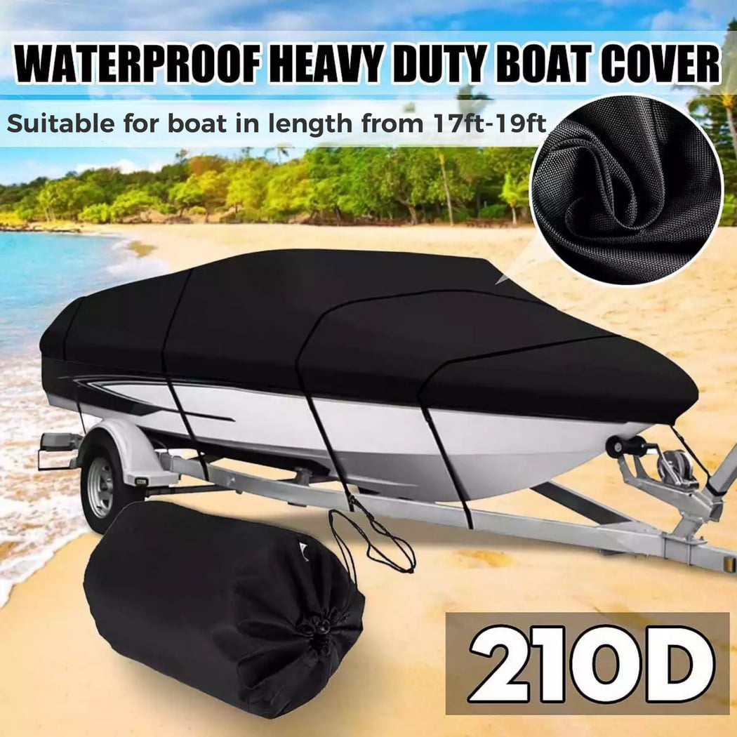 Boat Cover, Heavy Duty Waterproof Trailerable Boat Cover for V-Hull, TRI-Hull, Runabout Boat, Pro-Style Bass Boats, Fits up to 17-19ft Long and 96 in Wide