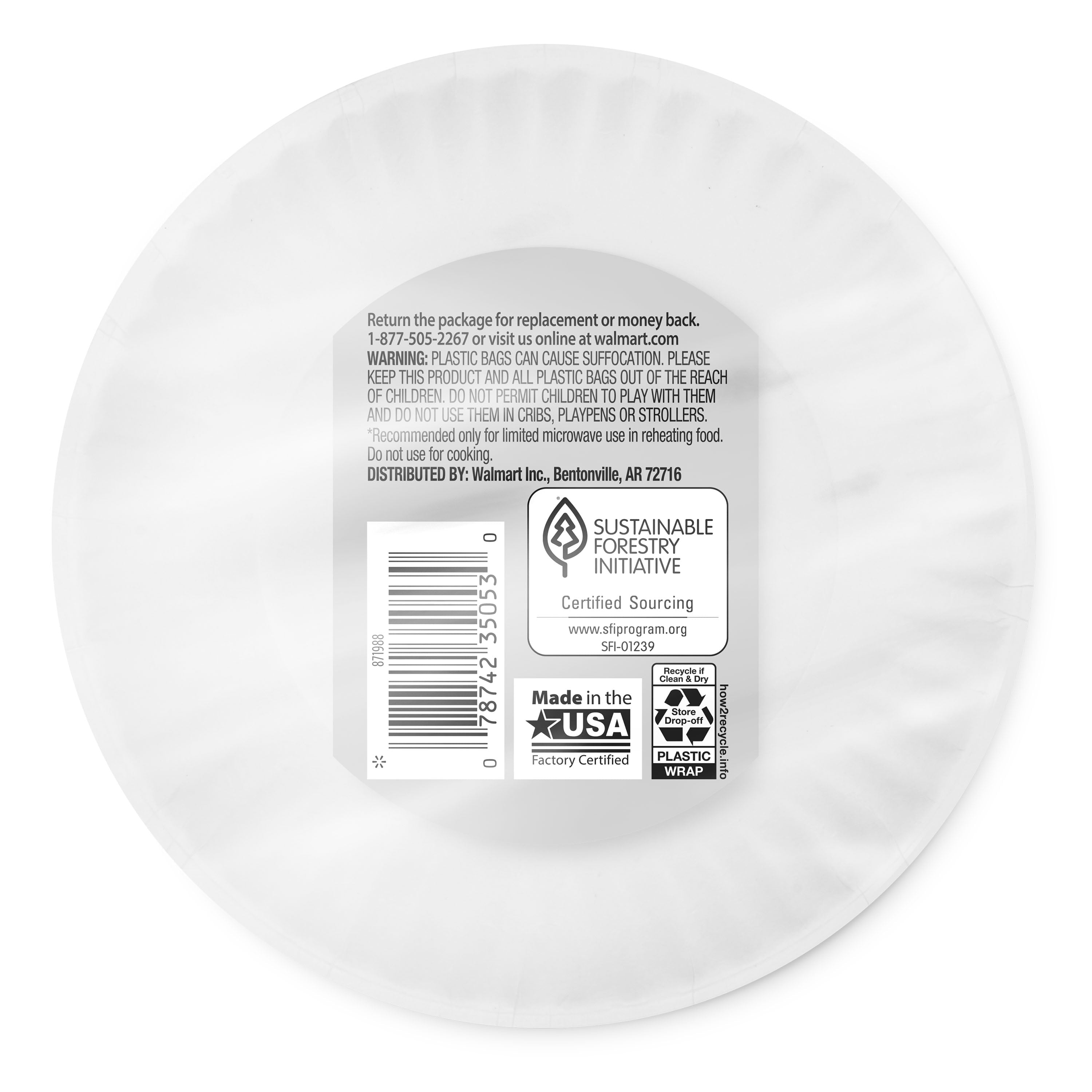 Great Value Uncoated, Microwave Safe, Disposable Paper Plates, 6