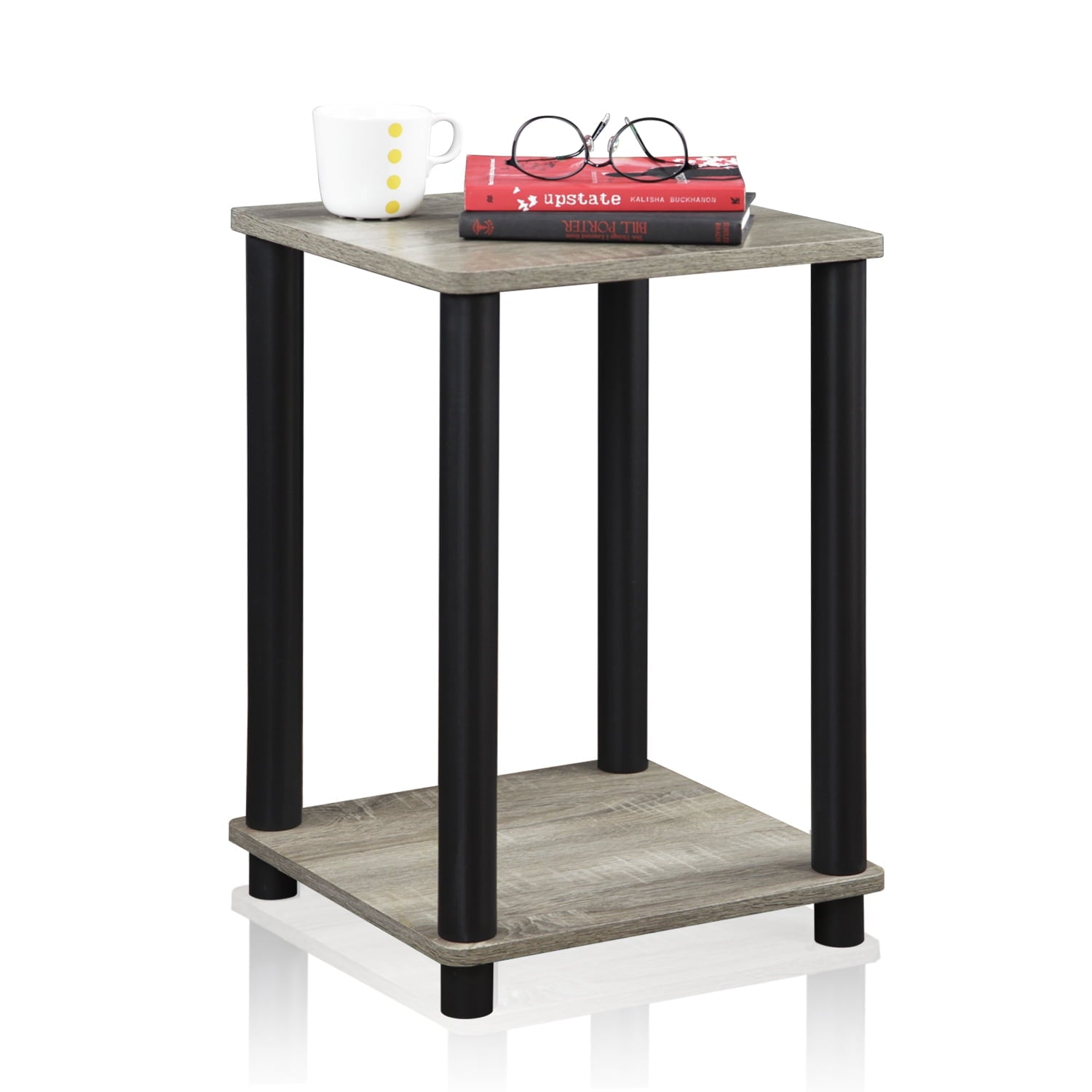 Furinno Turn-N-Tube End Table- Dark Cherry & Black - 20 x 13.4 x 13.4 in.