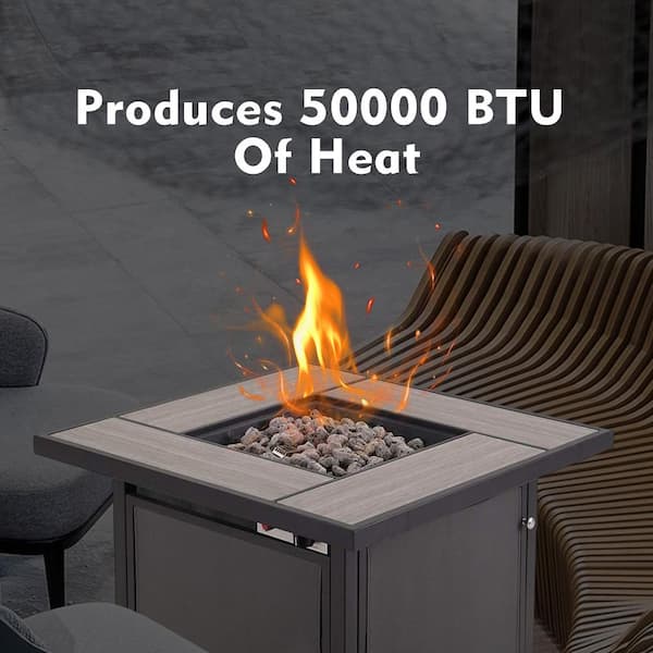 24 in. Gray Square Metal Propane Fire Pit Table