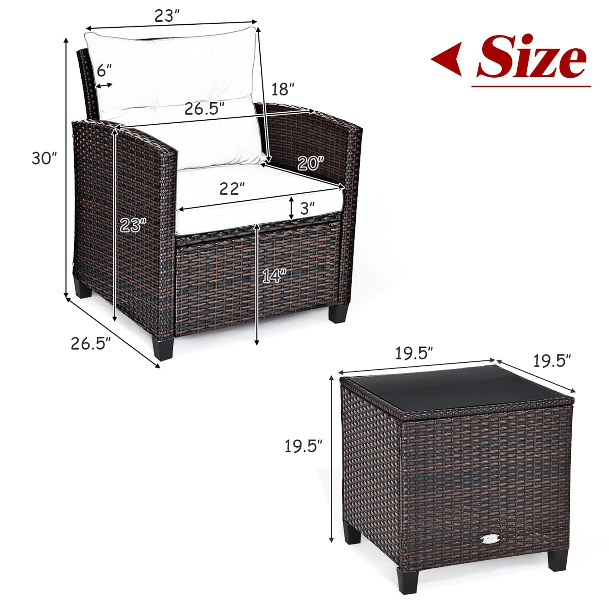 Costway 3PCS Patio Rattan Furniture Set Cushioned Conversation Set Sofa Coffee Table Red