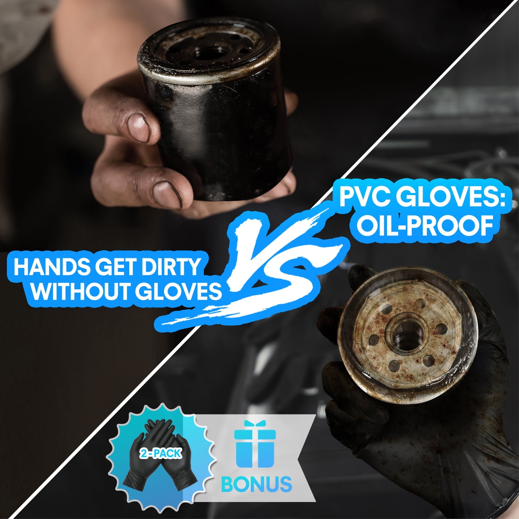 SHALL Oil Filter Wrench, 4PC Oil Filter Removal Tool, 12 Inch Adjustable Metal Oil Filter Pliers, 2PC Adapters, 2-Pack PVC Gloves