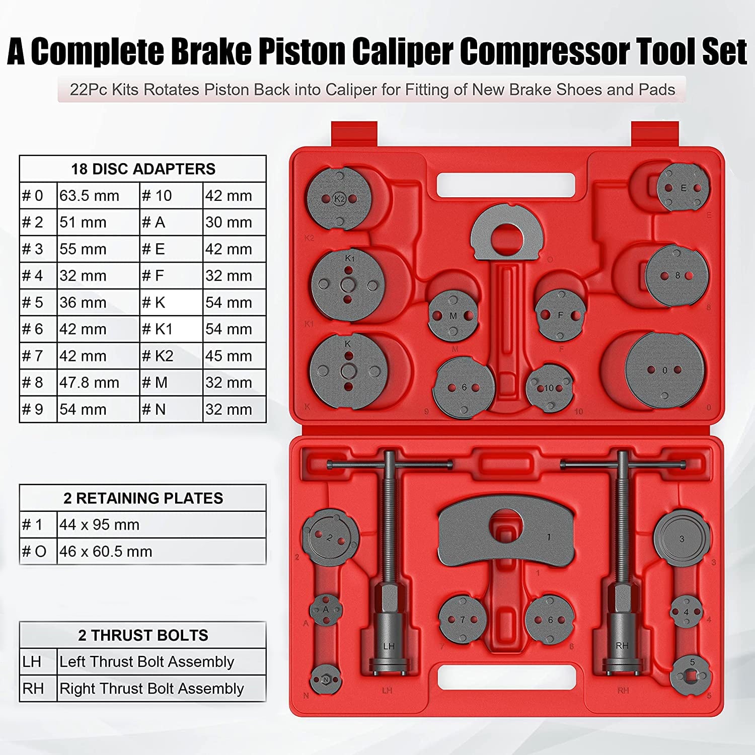 GOXAWEE Heavy 22pcs Disc Brake Caliper Tool Set, Compressor Wind Back Tool, for Brake Pad Replacement Reset, Fits Most American, European, Japanese Autos