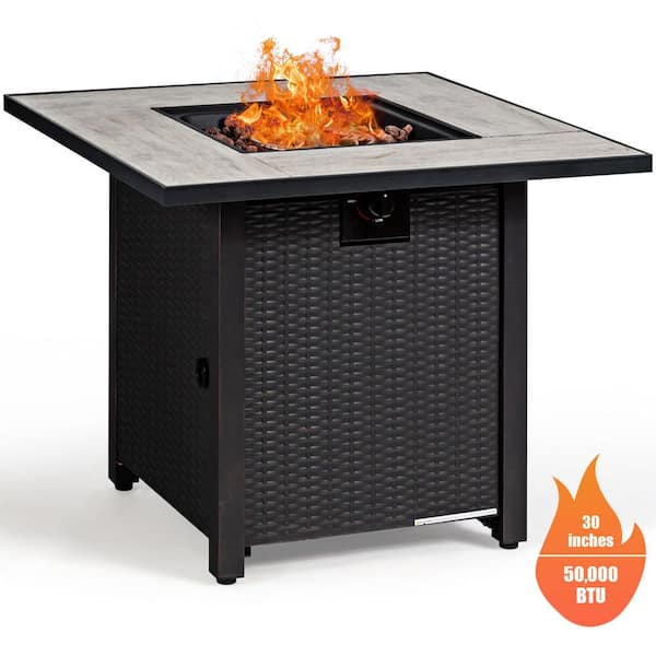 30 in. Gas Fire Table 50,000 BTU Square Propane Fire Pit Table Patio Yard