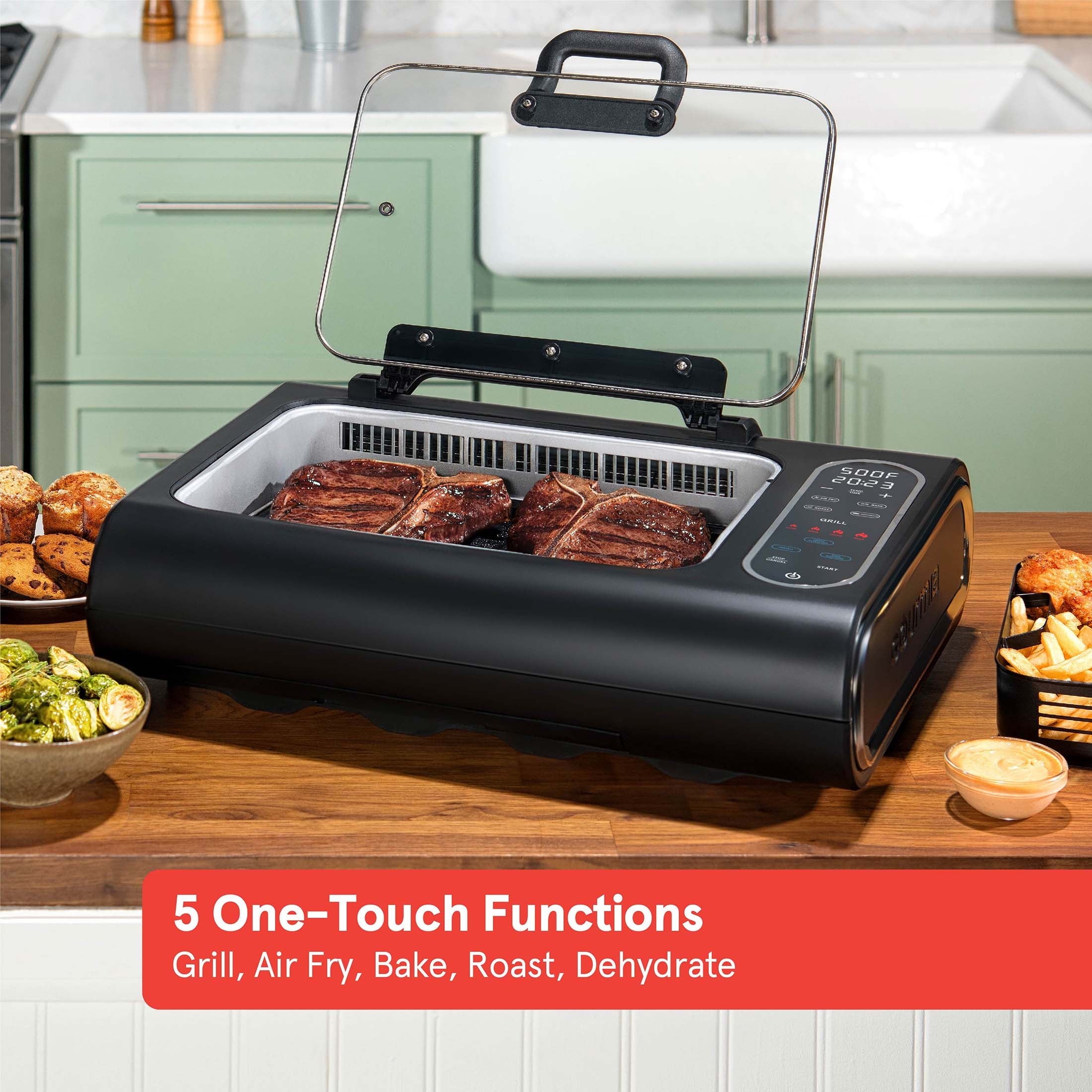 FoodStation Indoor Smokeless Grill with Guided Cooking, Black