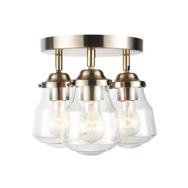 Gerard 1.53 ft. 3-Lights Antique Brass Fixed Track Lighting Kit with Clear Glass Shades, Bulbs Included