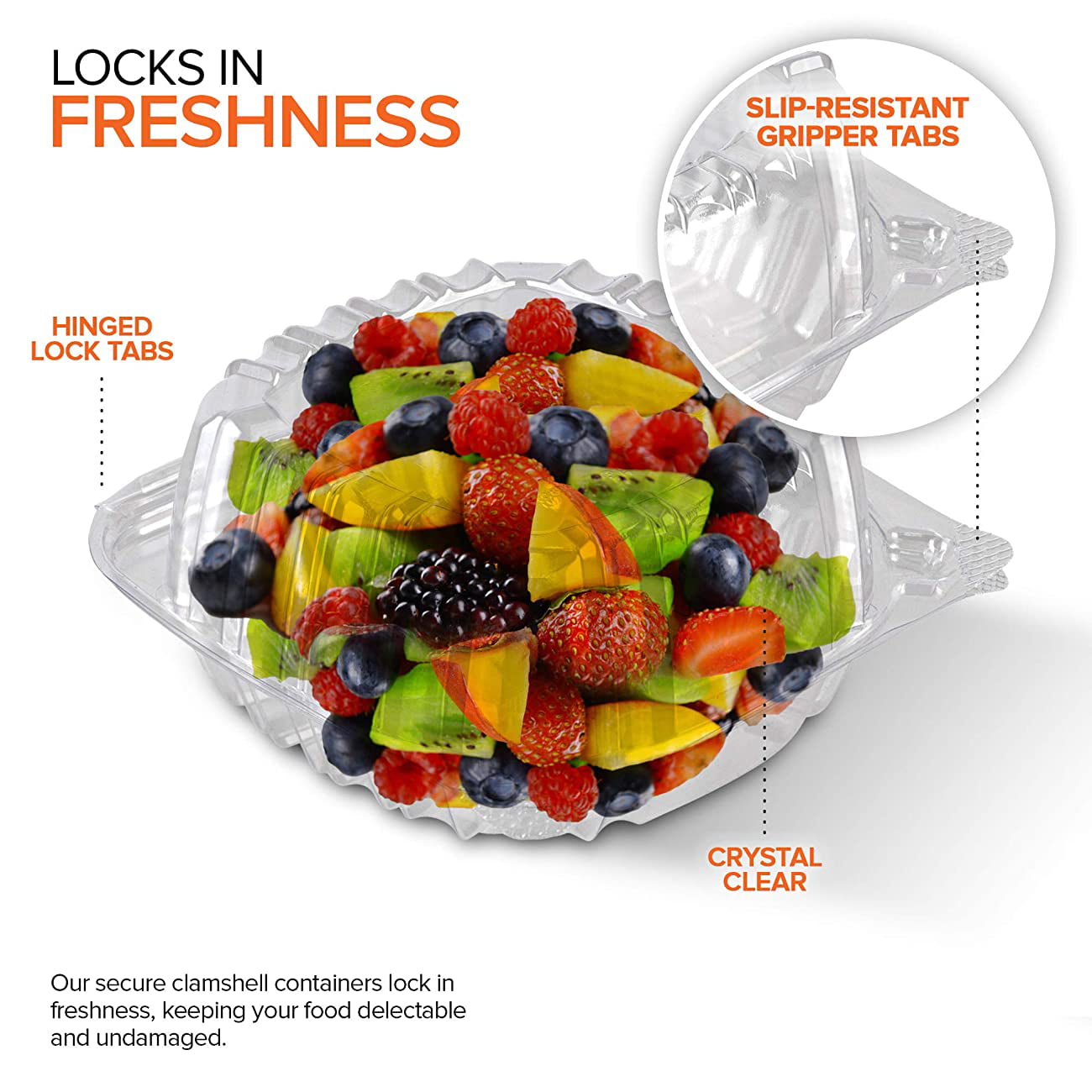 Stock Your Home Plastic 5 x 5 Inch Clamshell Takeout Tray (50 Count) - Dessert Containers - Plastic Hinged Food Container