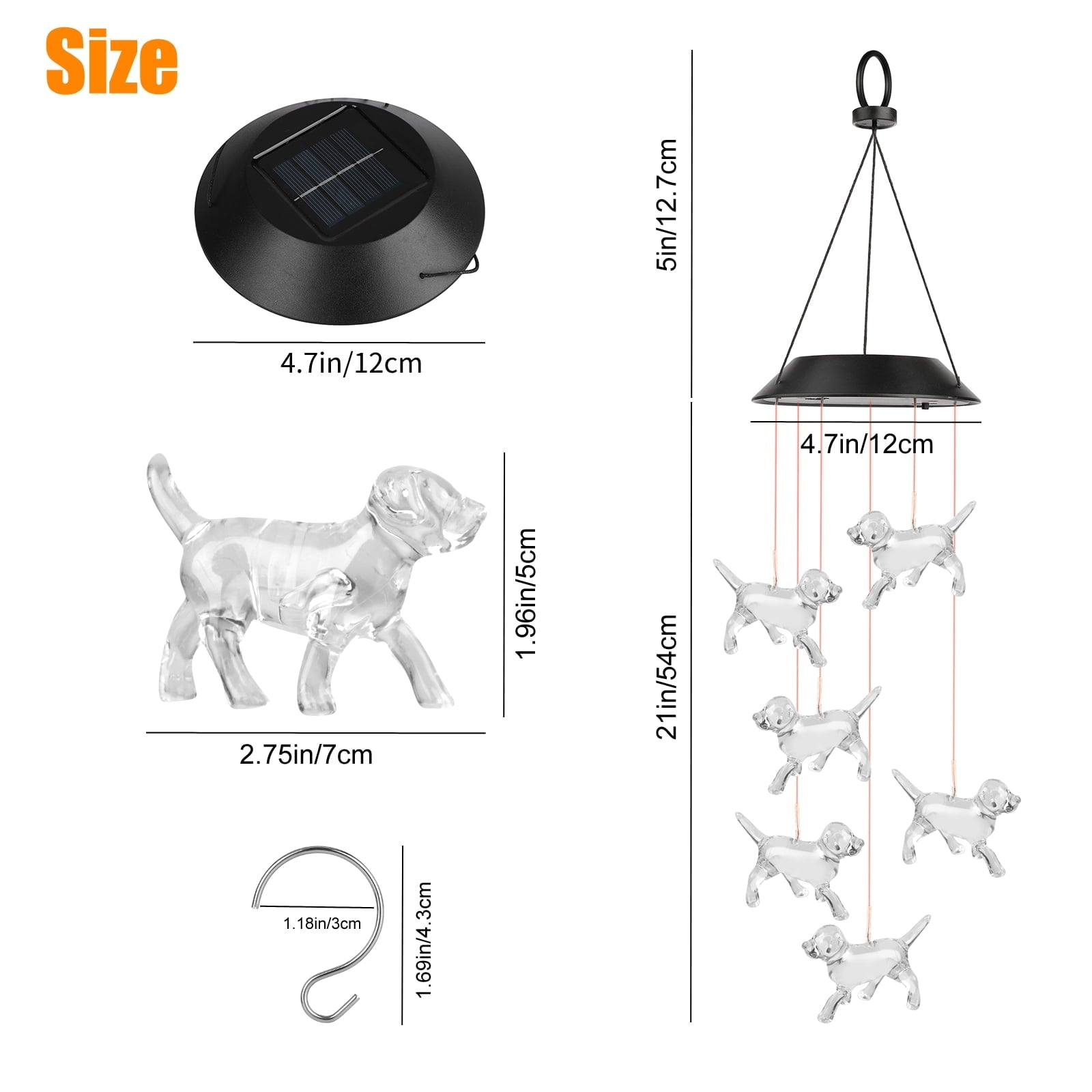 EEEkit Puppy Solar Powered Wind Chimes, Waterproof Changing Color Dogs Wind Bells Light Outdoor for Patio Garden Decor, Gifts