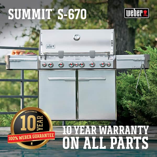 Summit S-670 6-Burner Natural Gas Grill in Stainless Steel with Built-In Thermometer and Rotisserie