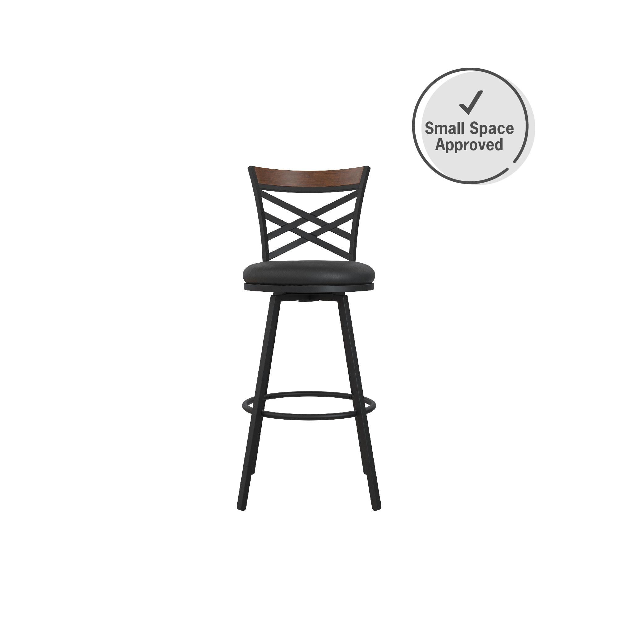 DHP Lesley Adjustable Swivel Barstool, Black Faux Leather, Set of 3