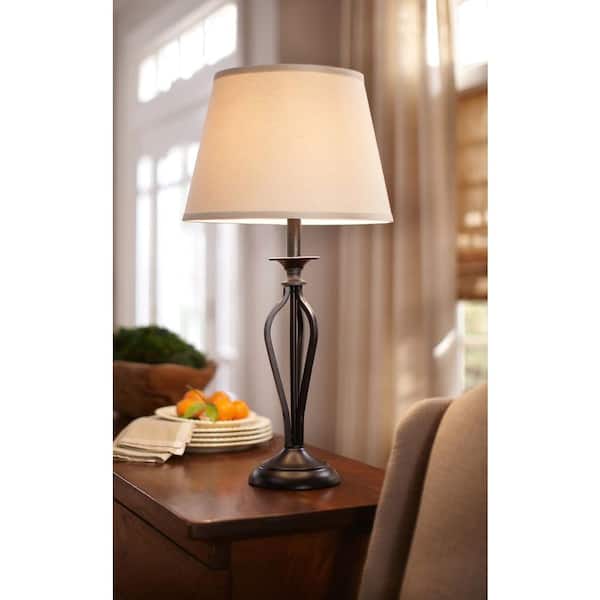 Rhodes 28 in. Bronze Table Lamp with Natural Linen Shade