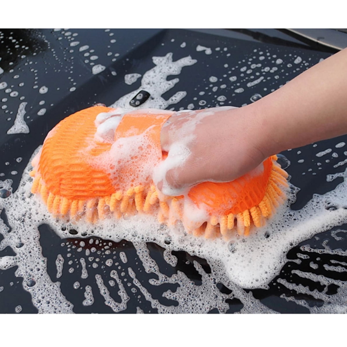 AUTOOL Car Wash Chenille Microfiber, Firwood Scratch Free Car Wash Sponge Highly Absorbent with Handle Strap