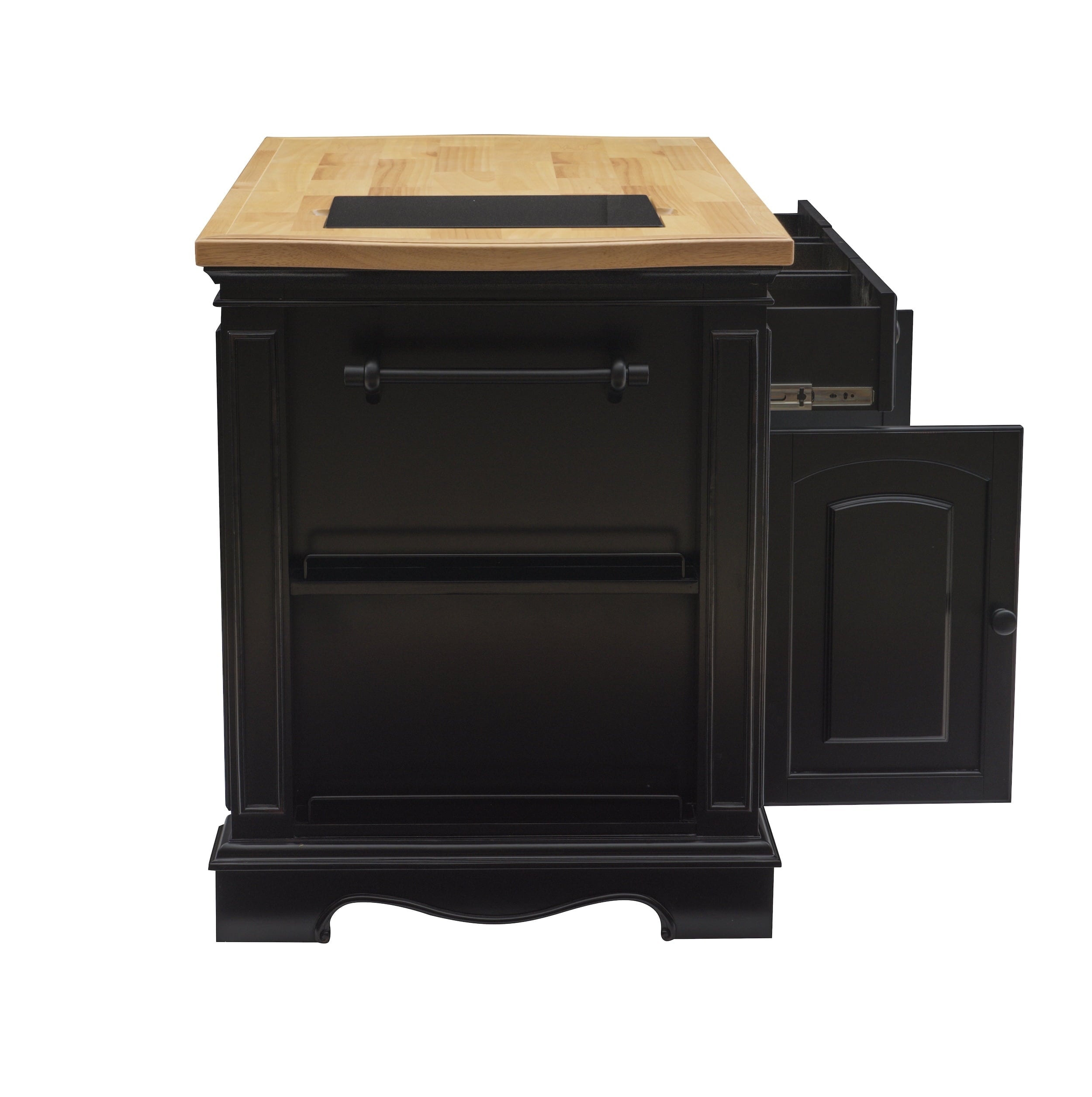 Pennfield Kitchen Island with Black Granite Removable Cutting Surface, Black and Natural