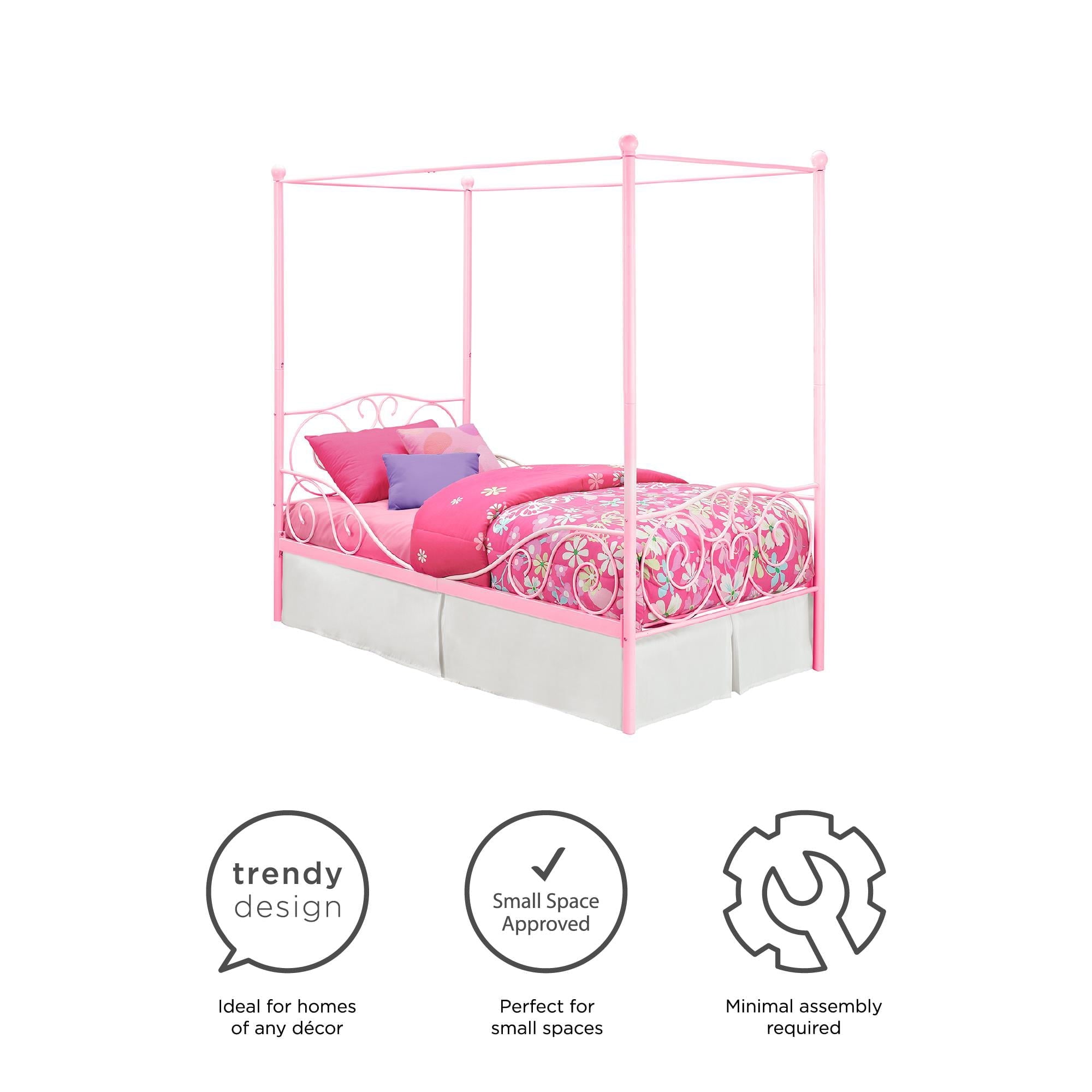 DHP Canopy Metal Bed, Twin, Pink