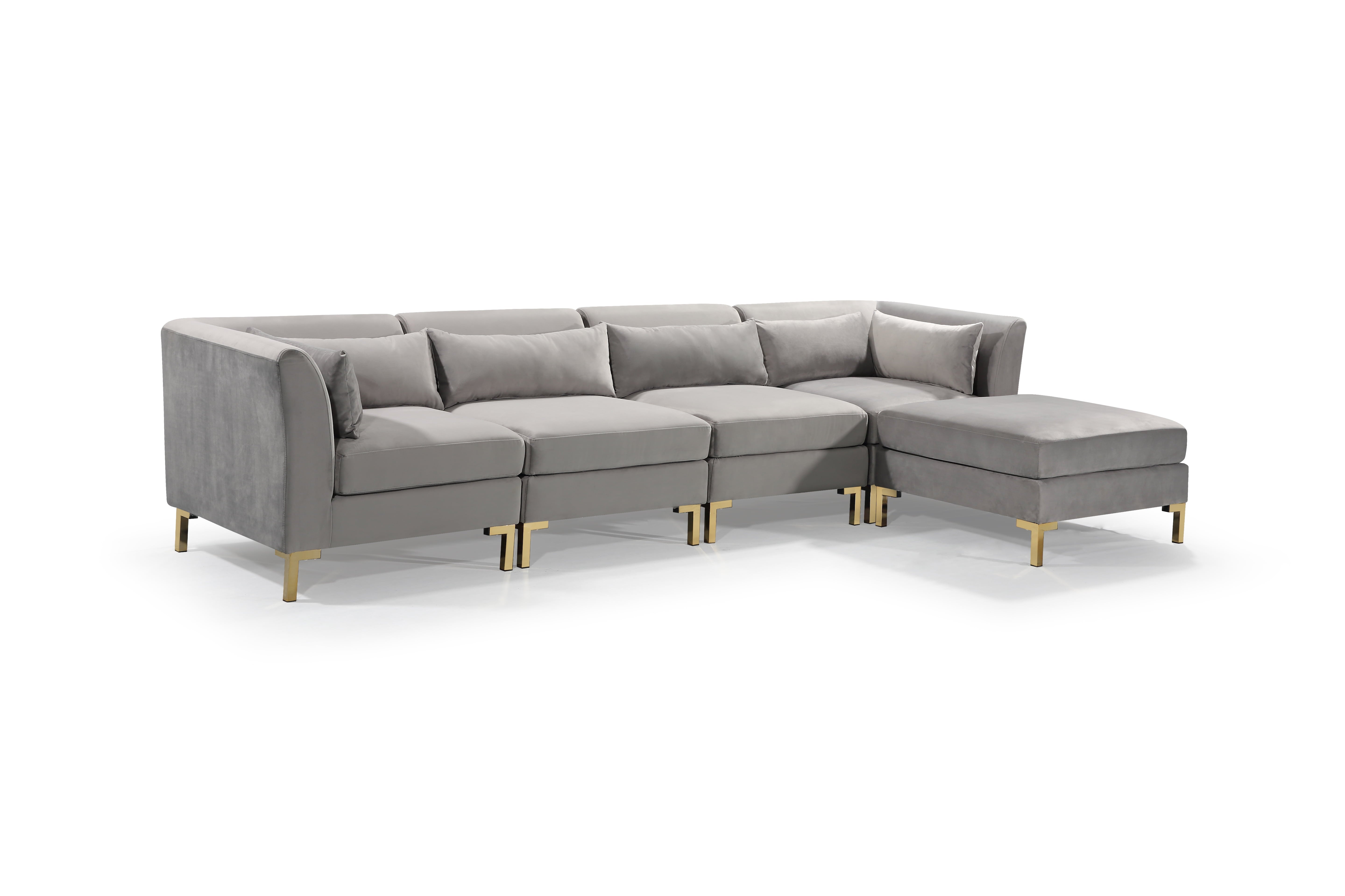 Chic Home Guison Sectional Sofa, Grey Velvet