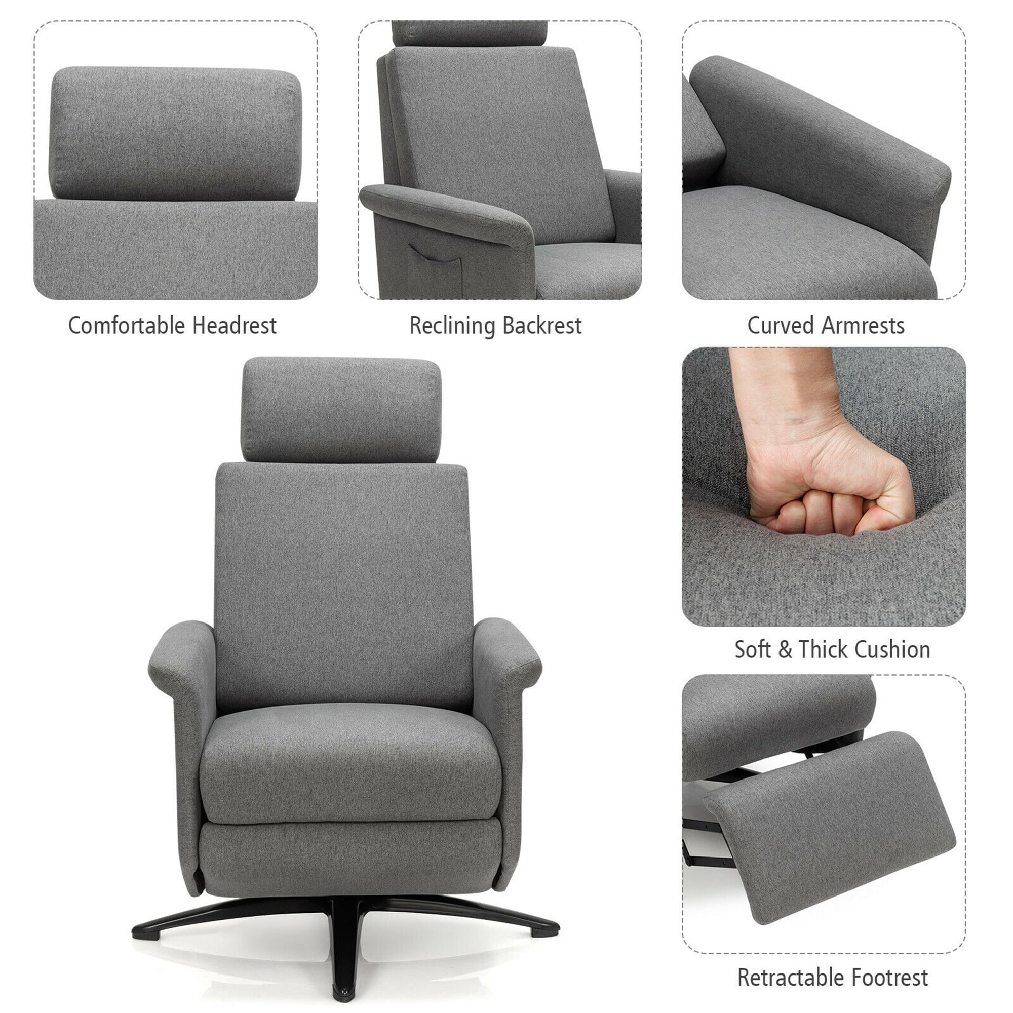 Gymax Massage Recliner Chair Swivel Single Sofa Lounge w/Adjustable Headrest