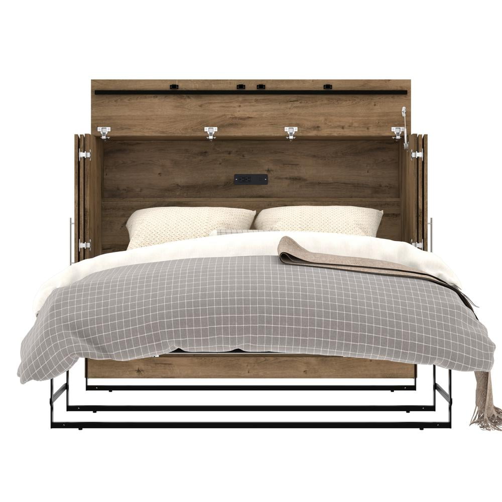 Pur by Bestar Full Cabinet Bed with Mattress in Rustic Brown