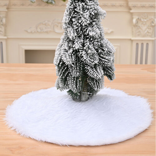 Mini Christmas Tree Faux Fur Skirt Plush Mat White Border Home Decor Ornaments