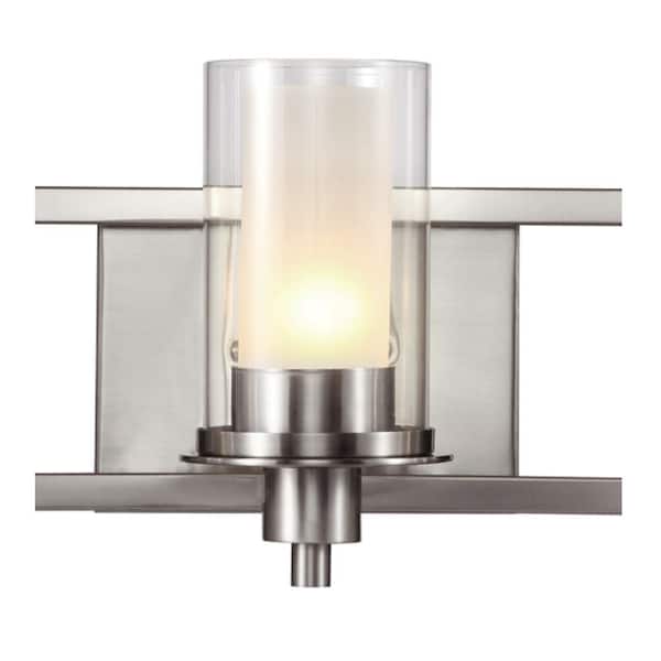 Odyssey 37.75 in. 5-Light Brushed Nickel Bathroom Vanity Light with Frosted Inner Glass and Clear Outer Glass