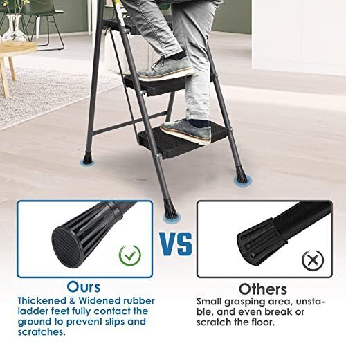 3 Step Ladder Folding Step Stool With Antislip Wide Pedal Convenient Handgrip An