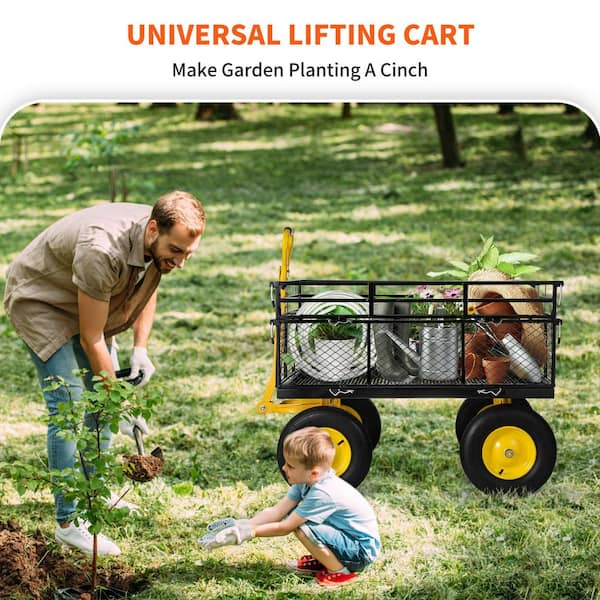 12.8 cu.ft. Steel Garden Cart Heavy Duty 1400 lbs. Capacity Utility Metal Wagon with 2-in-1 Handle and 15 in. Tires