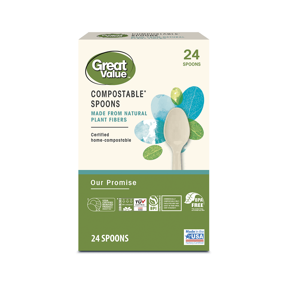 Great Value Disposable Compostable Spoon, 24 Count