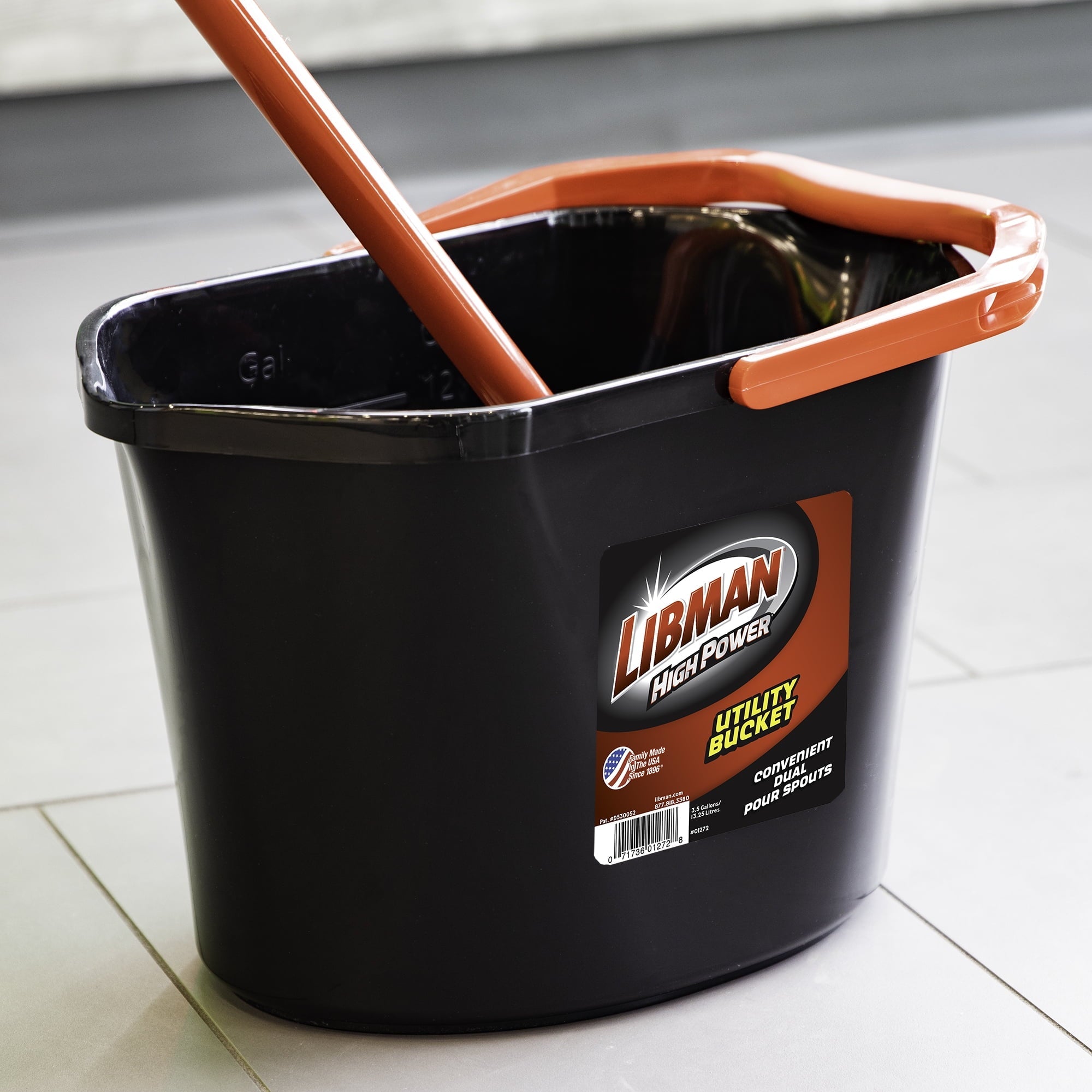 Libman Black and Red High Power 3.5 gal Plastic Utility Bucket, Dual Pour Spouts
