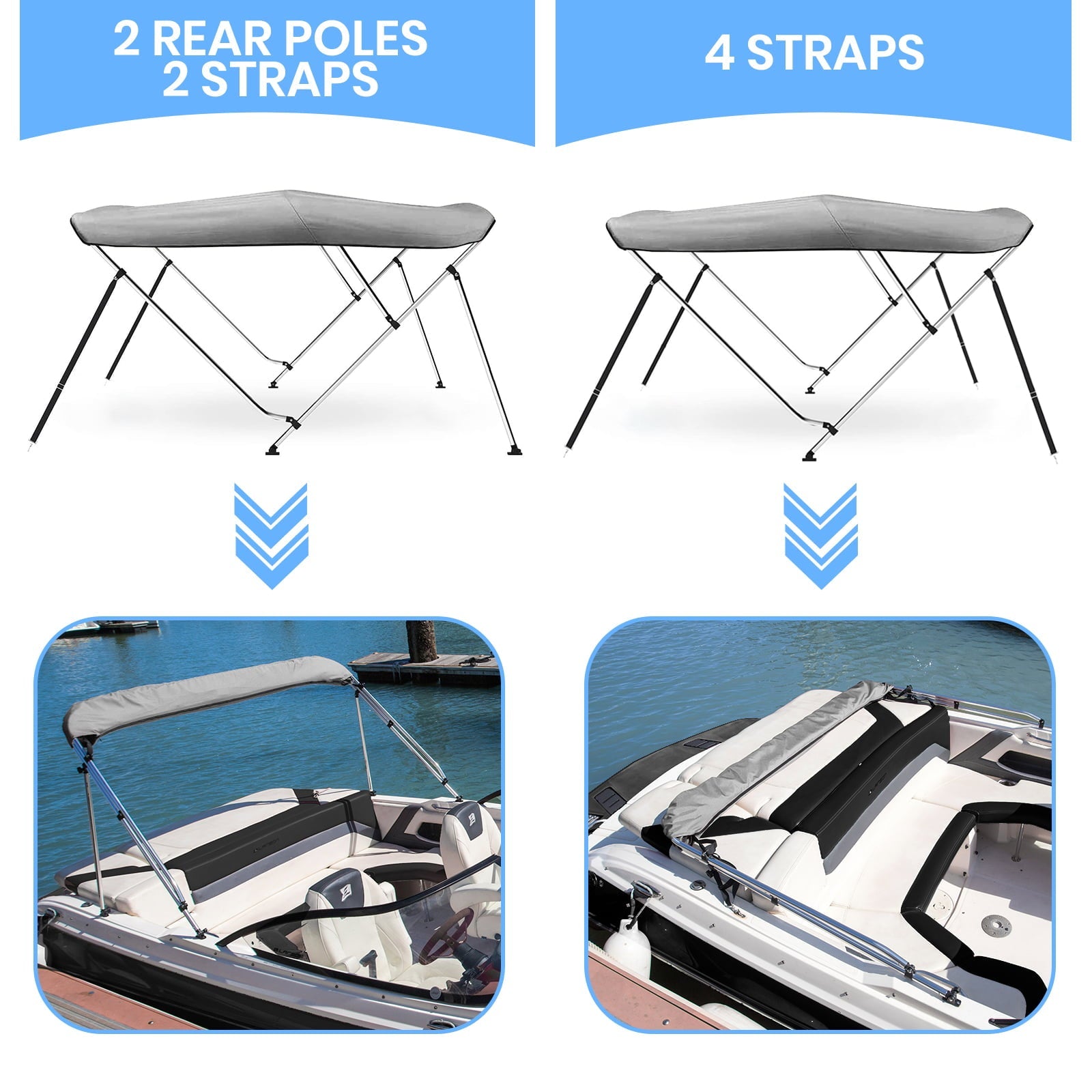 Leader Accessories 3 Bow Bimini Top Boat Cover Includes Mounting Hardwares with Aluminum Frame，Multi Colors