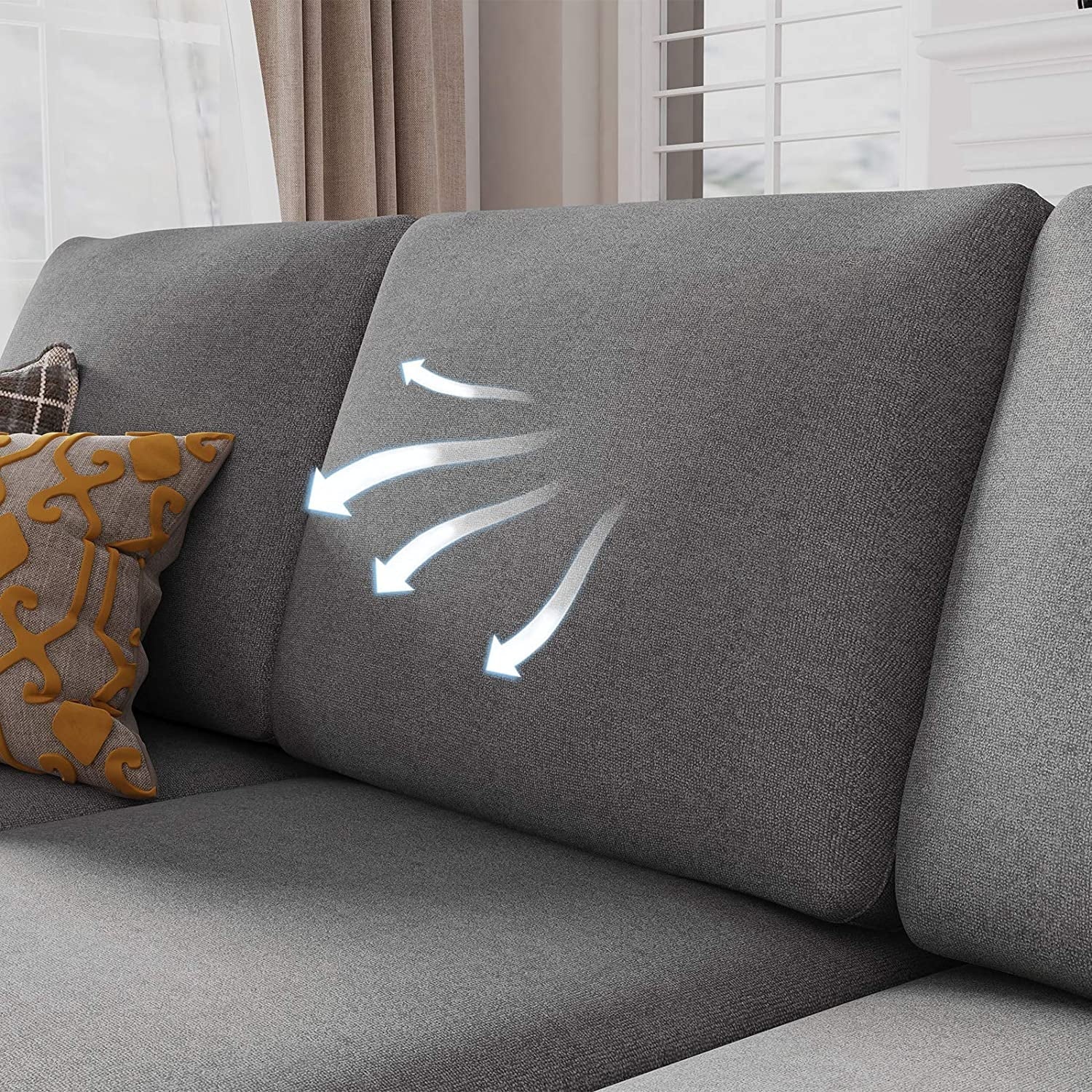 HONBAY Dryades L-Shaped Sectional Sofa, Gray Fabric