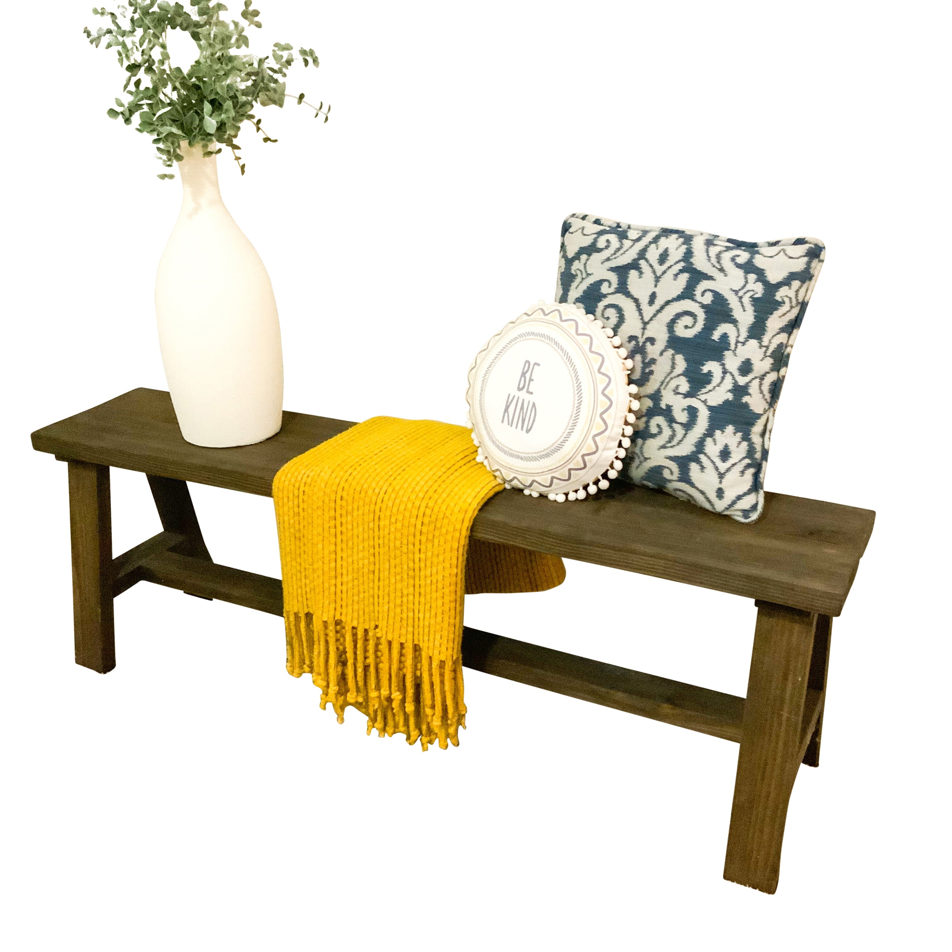 Woven Paths Classic Solid Wood Bench, Dark Walnut