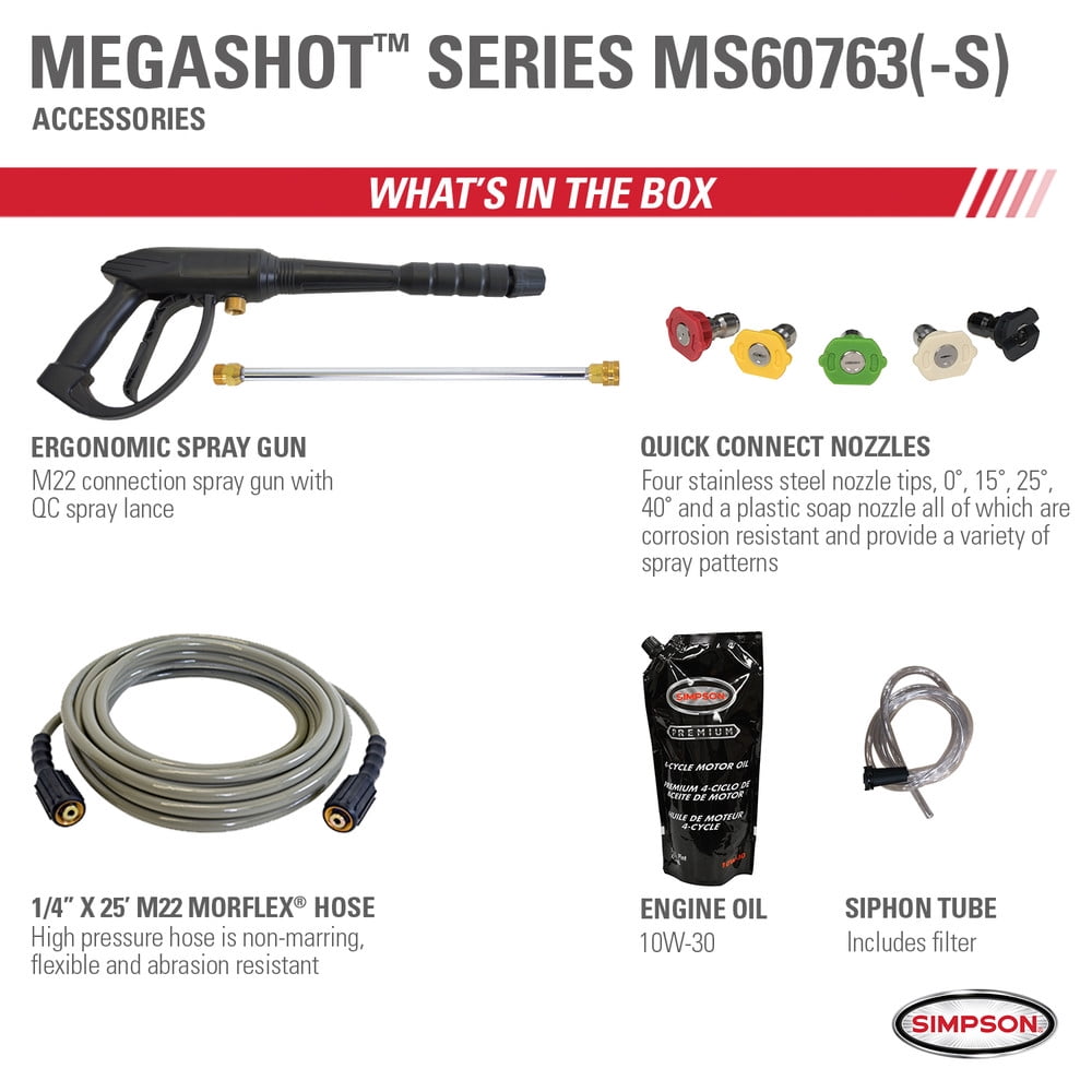 Simpson 60763 MegaShot 3100 PSI 2.4 GPM Premium Gas Pressure Washer