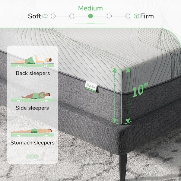 10 in. Medium Cooling Gel Memory Foam Breathable and Support Tight Top Queen Mattress