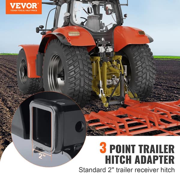 3 Point Hitch Receiver 2 in. Receiver Trailer Hitch Category 1 Tractor Tow Drawbar Adapter for Trailers, Farm Equipment