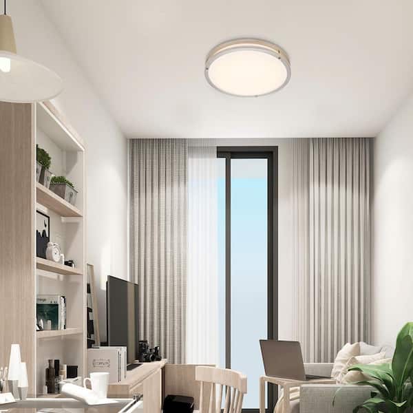 16 in. Satin Nickel LED Ceiling Mount Fixture, 5 CCT 2700K-5000K, 3600 Lumens, Dimmable